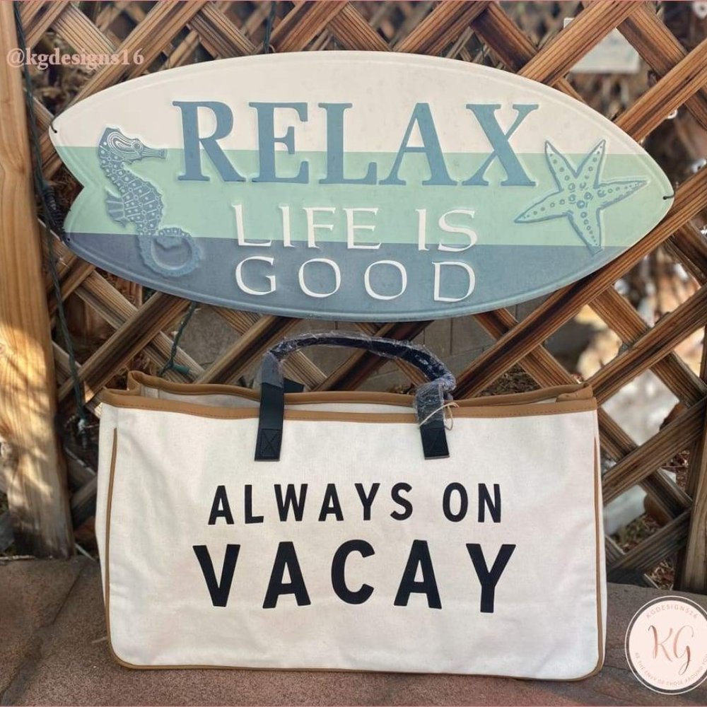 Always On Vacay Large Canvas Beach Bag Tote